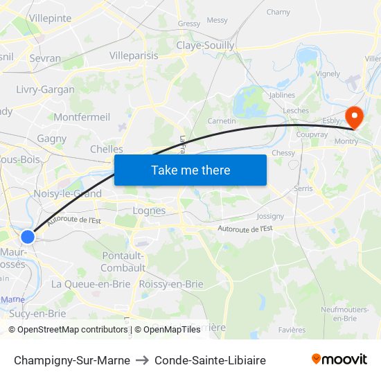 Champigny-Sur-Marne to Conde-Sainte-Libiaire map