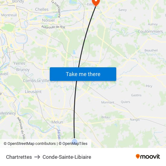 Chartrettes to Conde-Sainte-Libiaire map