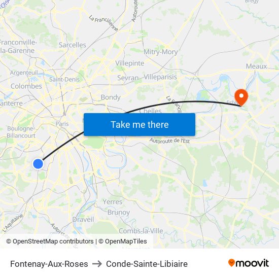 Fontenay-Aux-Roses to Conde-Sainte-Libiaire map