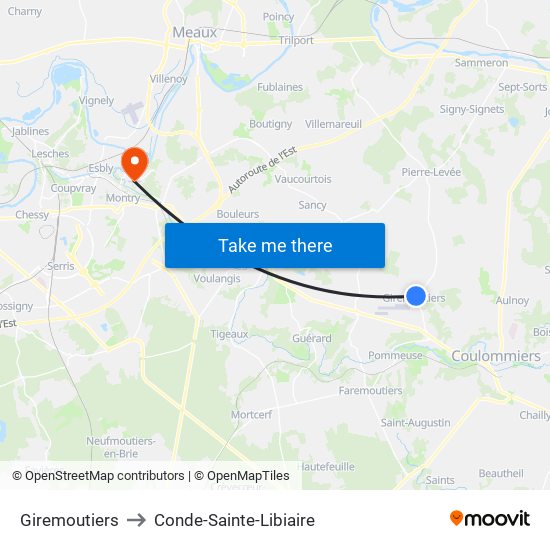 Giremoutiers to Conde-Sainte-Libiaire map