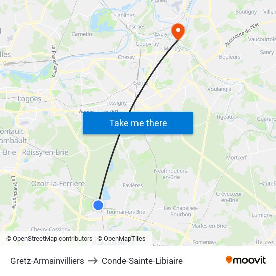 Gretz-Armainvilliers to Conde-Sainte-Libiaire map