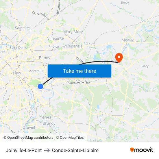 Joinville-Le-Pont to Conde-Sainte-Libiaire map