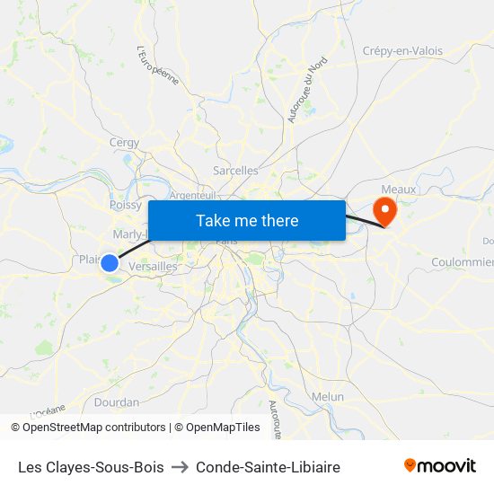 Les Clayes-Sous-Bois to Conde-Sainte-Libiaire map