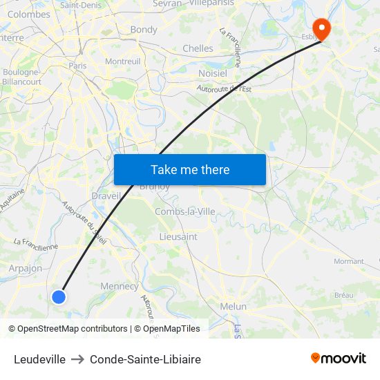 Leudeville to Conde-Sainte-Libiaire map