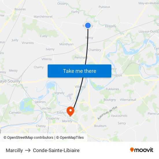 Marcilly to Conde-Sainte-Libiaire map