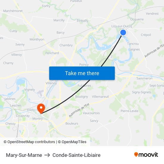 Mary-Sur-Marne to Conde-Sainte-Libiaire map