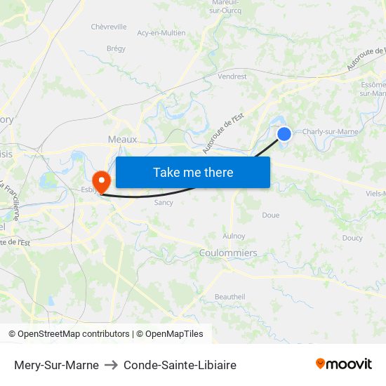 Mery-Sur-Marne to Conde-Sainte-Libiaire map