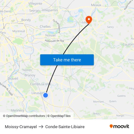 Moissy-Cramayel to Conde-Sainte-Libiaire map