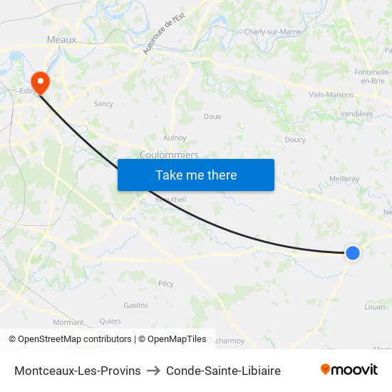 Montceaux-Les-Provins to Conde-Sainte-Libiaire map