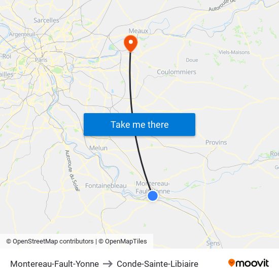 Montereau-Fault-Yonne to Conde-Sainte-Libiaire map