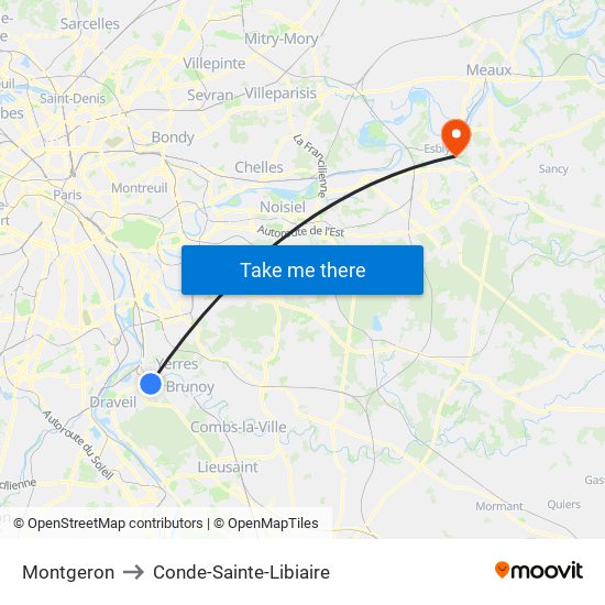 Montgeron to Conde-Sainte-Libiaire map