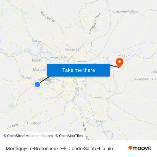 Montigny-Le-Bretonneux to Conde-Sainte-Libiaire map