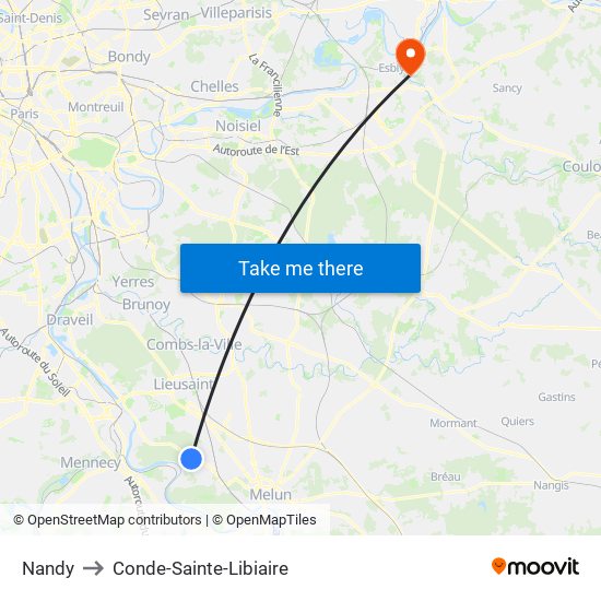 Nandy to Conde-Sainte-Libiaire map