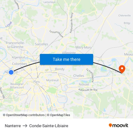 Nanterre to Conde-Sainte-Libiaire map