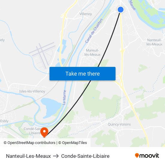 Nanteuil-Les-Meaux to Conde-Sainte-Libiaire map