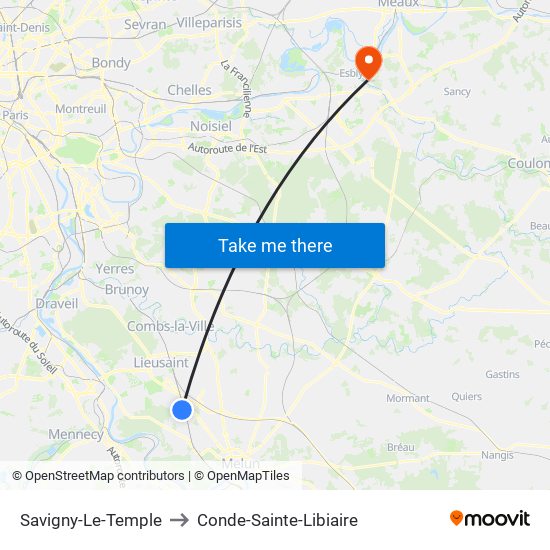 Savigny-Le-Temple to Conde-Sainte-Libiaire map