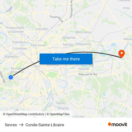 Sevres to Conde-Sainte-Libiaire map