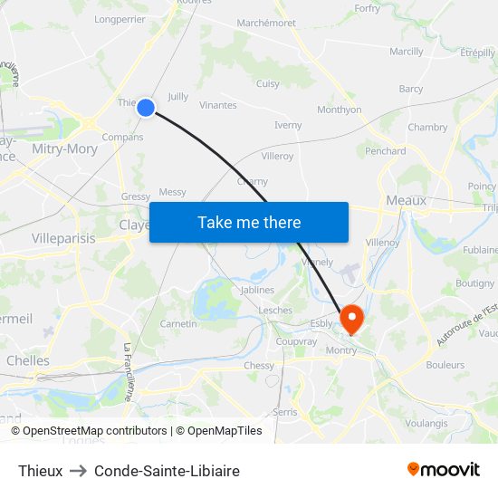 Thieux to Conde-Sainte-Libiaire map