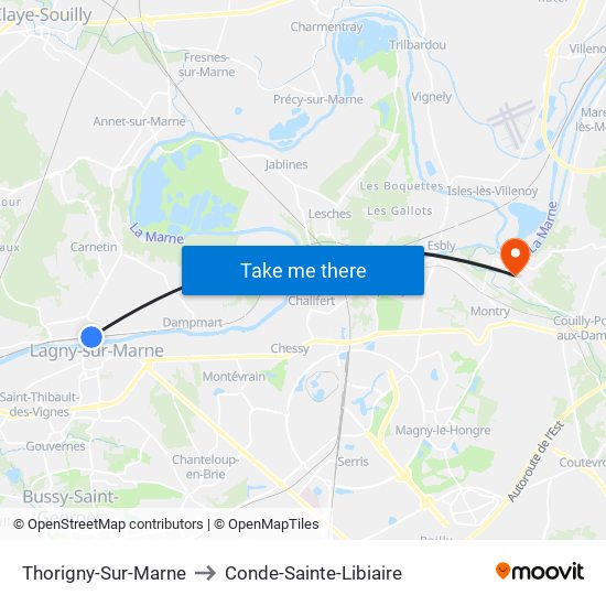 Thorigny-Sur-Marne to Conde-Sainte-Libiaire map