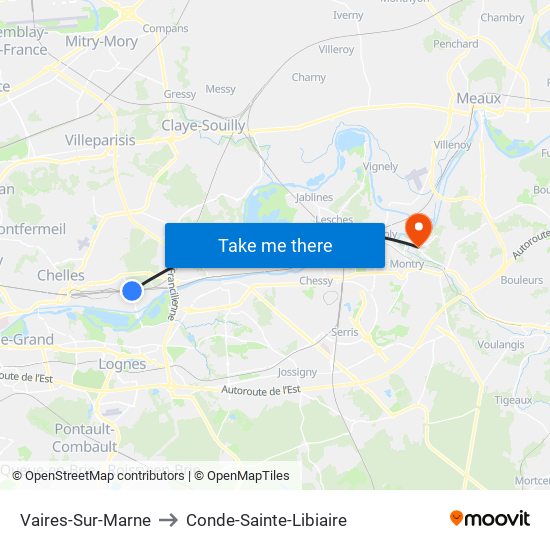 Vaires-Sur-Marne to Conde-Sainte-Libiaire map