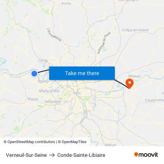 Verneuil-Sur-Seine to Conde-Sainte-Libiaire map