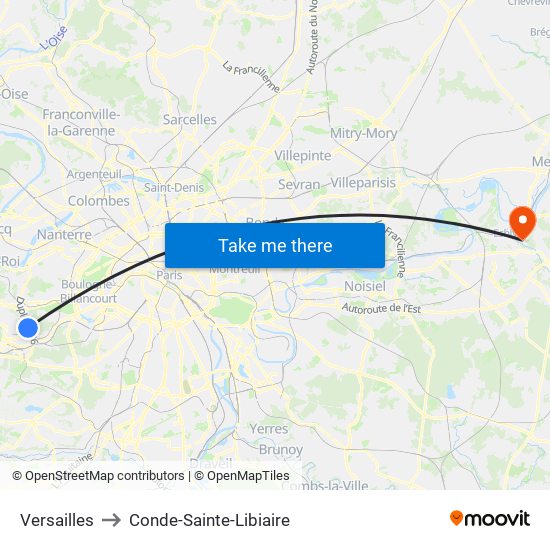 Versailles to Conde-Sainte-Libiaire map