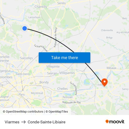 Viarmes to Conde-Sainte-Libiaire map