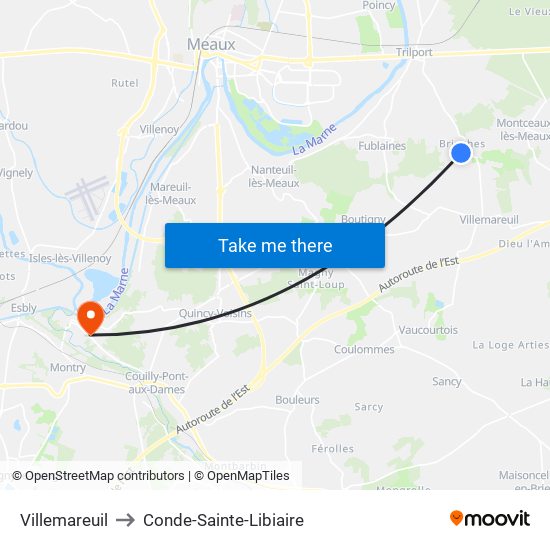 Villemareuil to Conde-Sainte-Libiaire map