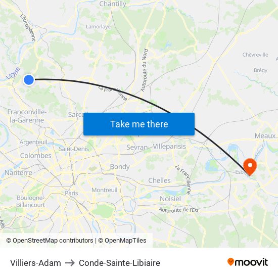Villiers-Adam to Conde-Sainte-Libiaire map