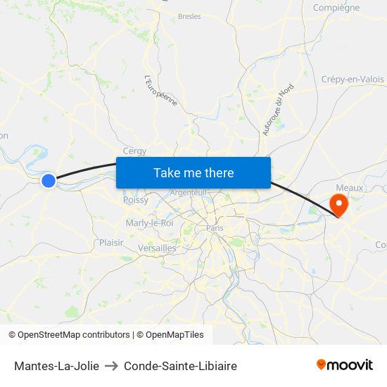 Mantes-La-Jolie to Conde-Sainte-Libiaire map