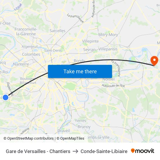 Gare de Versailles - Chantiers to Conde-Sainte-Libiaire map