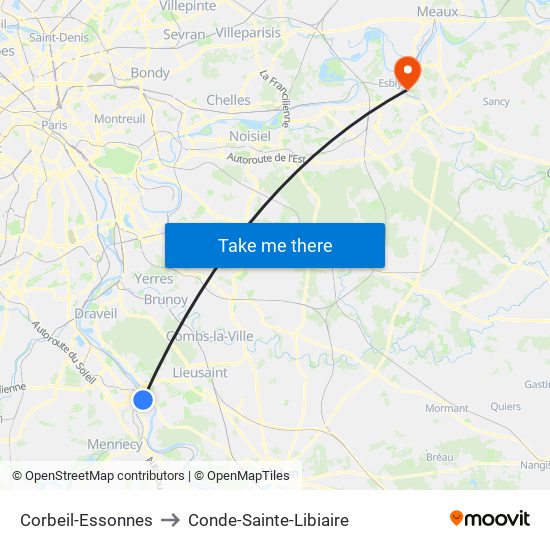 Corbeil-Essonnes to Conde-Sainte-Libiaire map