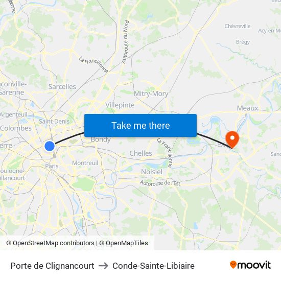 Porte de Clignancourt to Conde-Sainte-Libiaire map