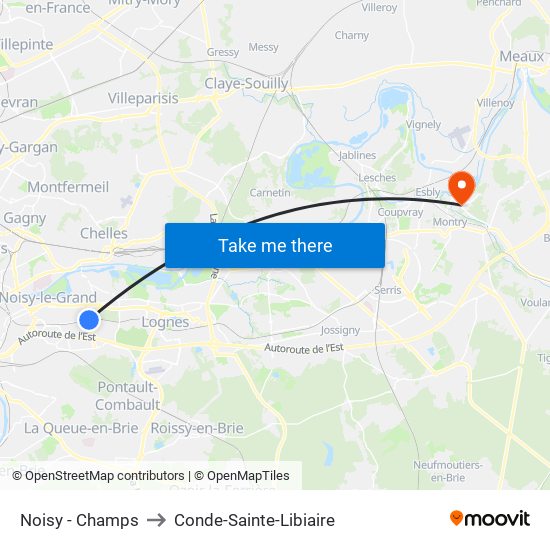 Noisy - Champs to Conde-Sainte-Libiaire map