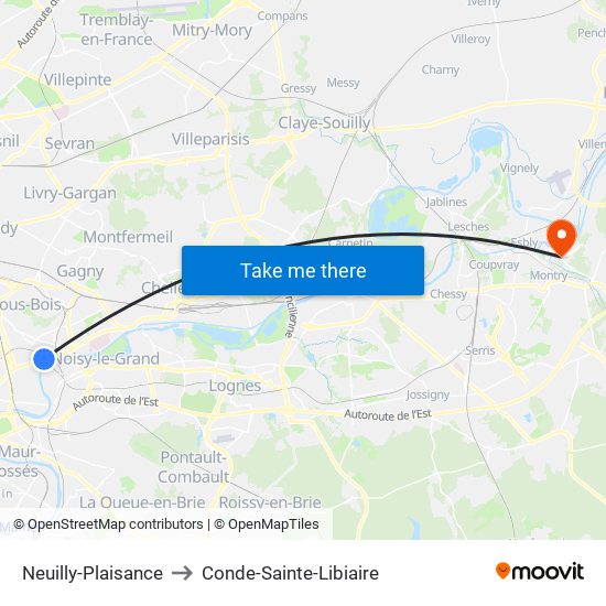 Neuilly-Plaisance to Conde-Sainte-Libiaire map