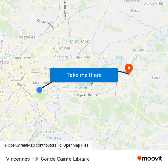 Vincennes to Conde-Sainte-Libiaire map