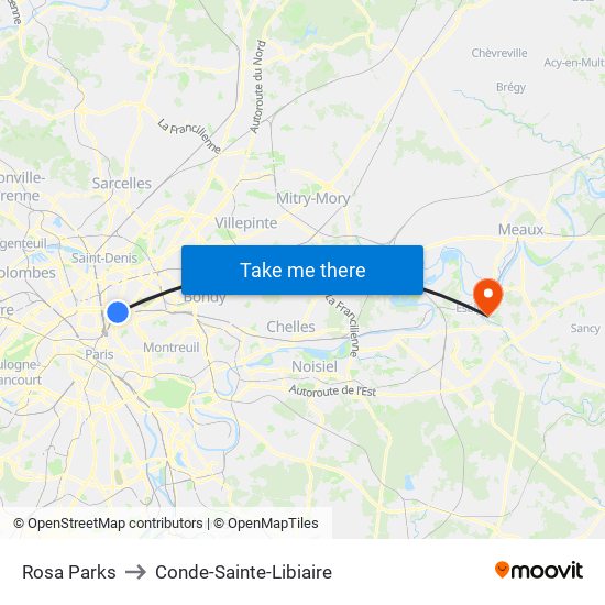 Rosa Parks to Conde-Sainte-Libiaire map