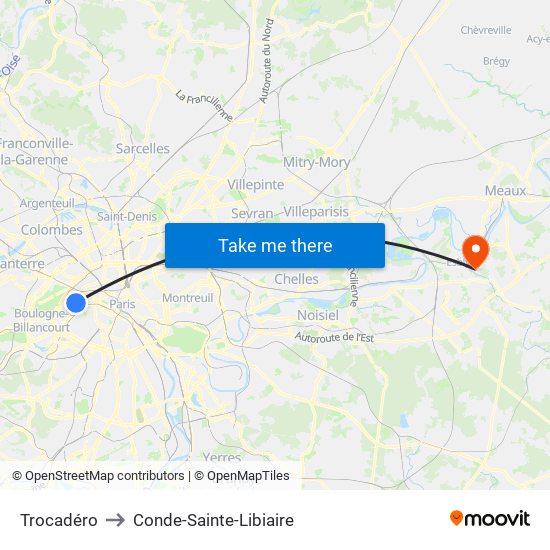 Trocadéro to Conde-Sainte-Libiaire map