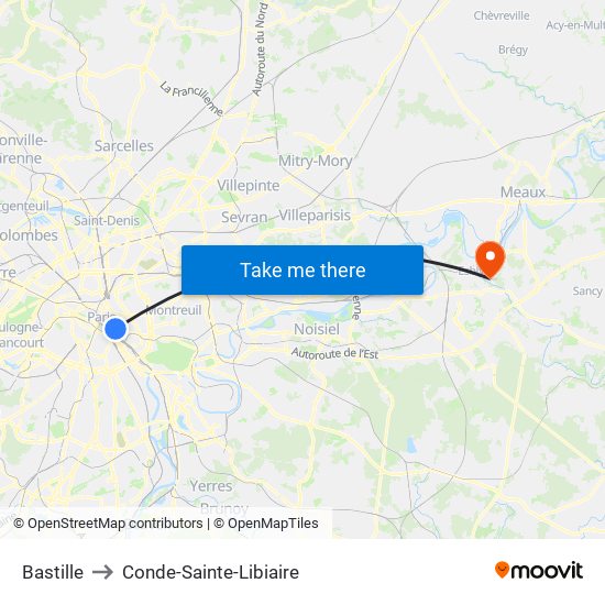 Bastille to Conde-Sainte-Libiaire map