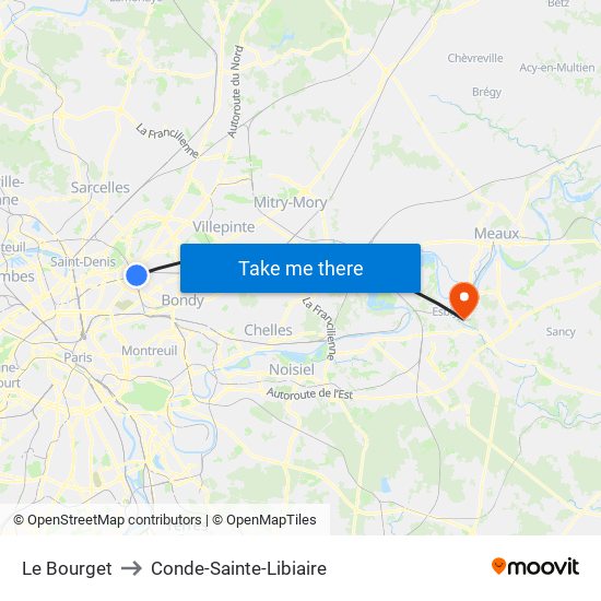 Le Bourget to Conde-Sainte-Libiaire map