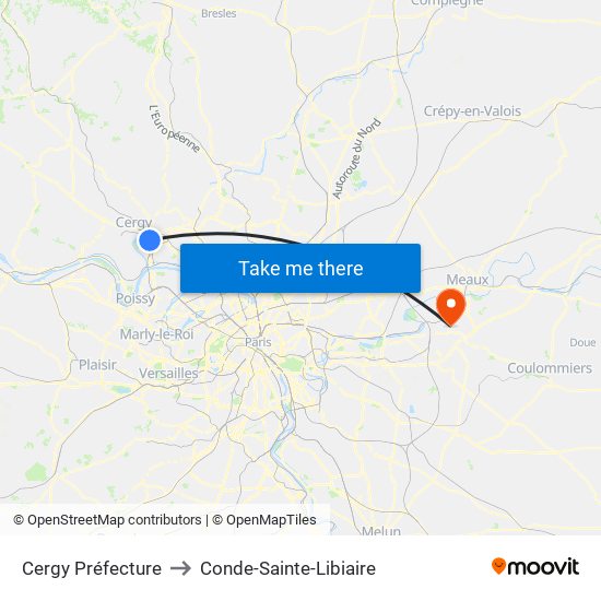 Cergy Préfecture to Conde-Sainte-Libiaire map