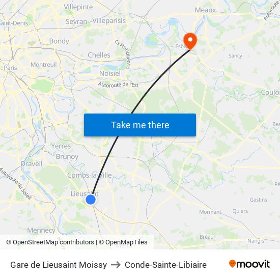 Gare de Lieusaint Moissy to Conde-Sainte-Libiaire map