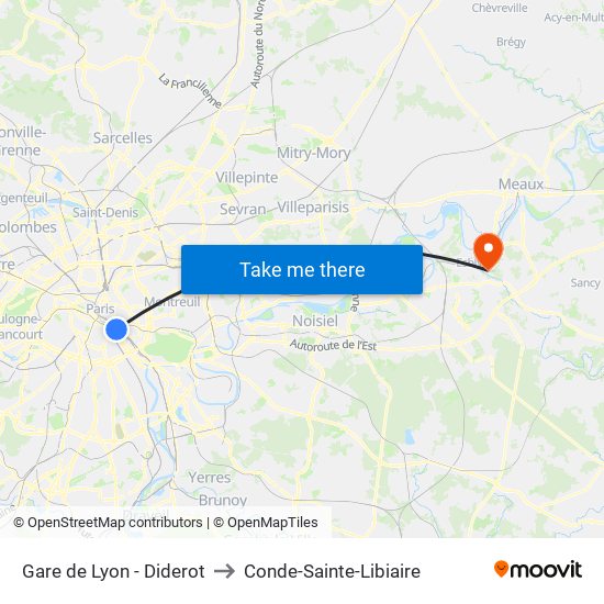 Gare de Lyon - Diderot to Conde-Sainte-Libiaire map