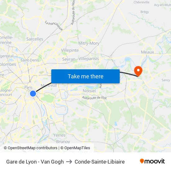 Gare de Lyon - Van Gogh to Conde-Sainte-Libiaire map