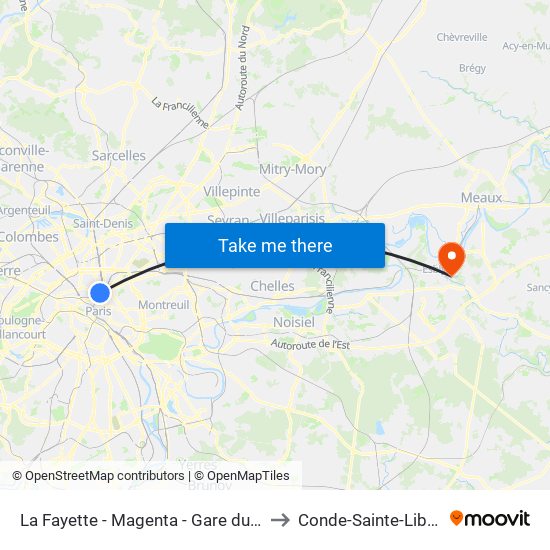 La Fayette - Magenta - Gare du Nord to Conde-Sainte-Libiaire map