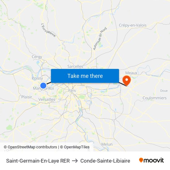 Saint-Germain-En-Laye RER to Conde-Sainte-Libiaire map