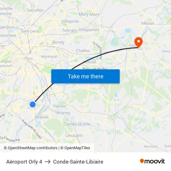 Aéroport Orly 4 to Conde-Sainte-Libiaire map