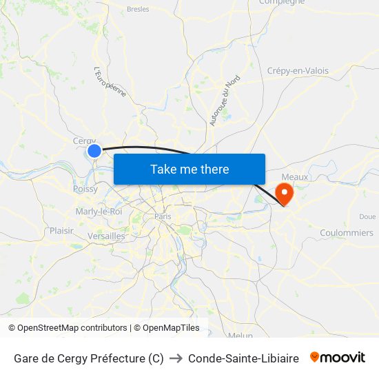 Gare de Cergy Préfecture (C) to Conde-Sainte-Libiaire map