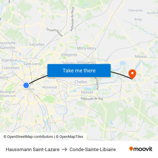 Haussmann Saint-Lazare to Conde-Sainte-Libiaire map