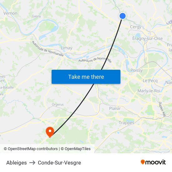 Ableiges to Conde-Sur-Vesgre map